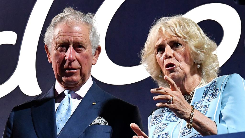 Royal connection: Charles and Camilla watch the ceremony PICTURE: EPA