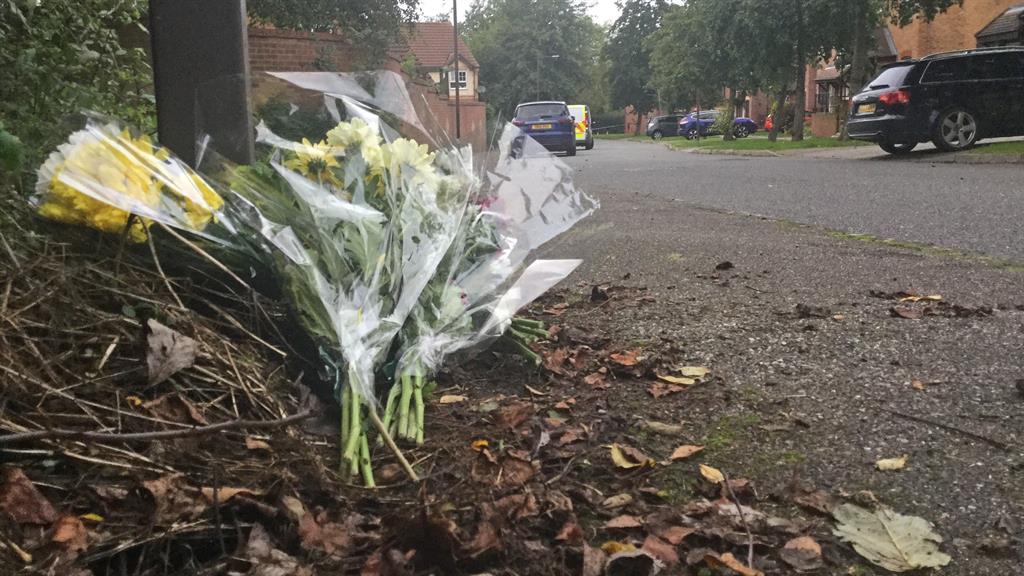 Tributes: Flowers left in the street near to the house where the teenagerrs were killed PICTURES: PA