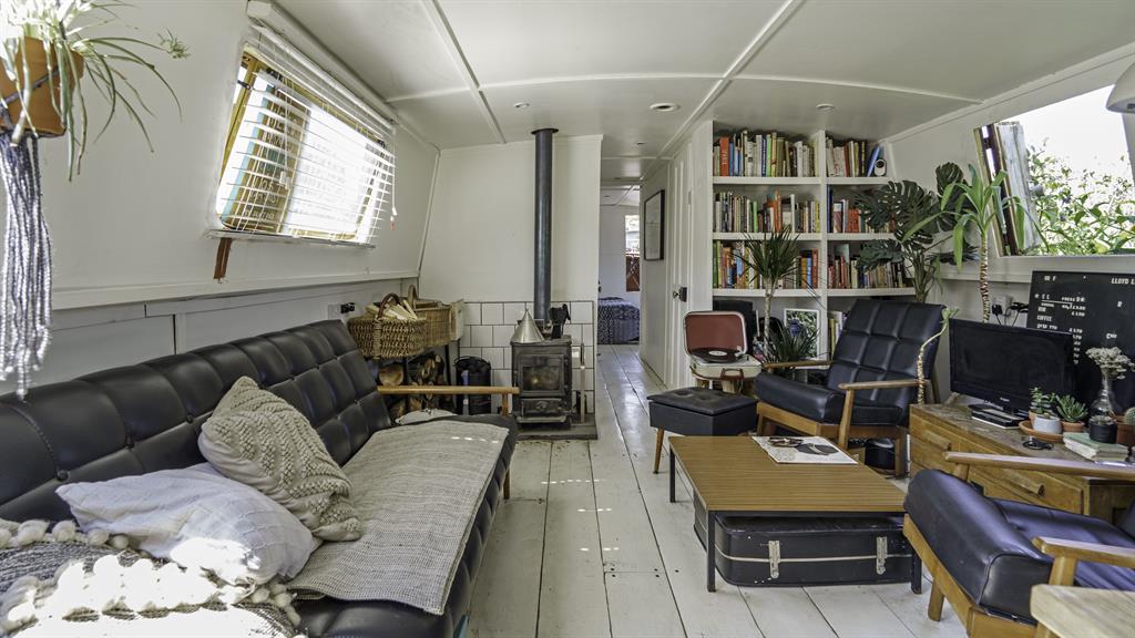 Ship ahoy: There’s an abundance of living space in the boat, more than an average one-bed city flat and most of the furniture has been reclaimed and upcycled