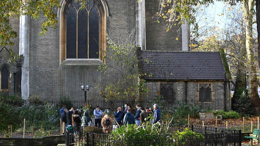 Service: The Angel Church agreed to hold a ‘distanced outdoor gathering’ in north London PICS: AFP/ GETTY