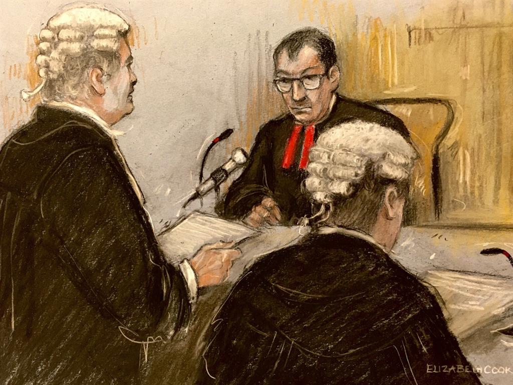 Opening arguments: Left to right: Hugh Tomlinson, representing Rebekah Vardy, Mr Justice Warby and David Sherborne, representing Coleen Rooney, at the Royal Courts of Justice PICTURE: ELIZABETH COOK