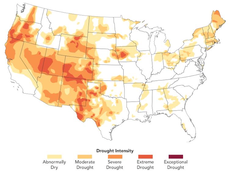 Drought: Conditions across the lower 48 states, on August 11 PICTURE: NASA